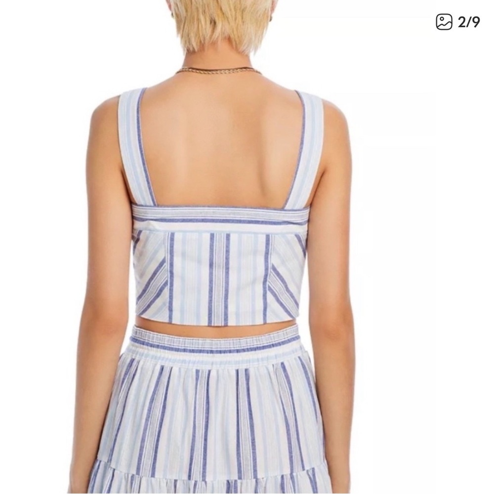 Aqua Blue and White Striped Crop Top - Picture 2 of 5